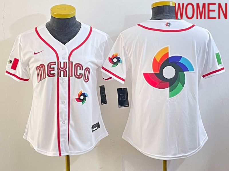 Women 2023 World Cub Mexico Blank White Nike MLB Jersey13